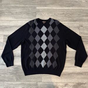 Dockers Men’s Argyle Sweater Crewneck Grandpa Country Club Preppy Black Gray XL